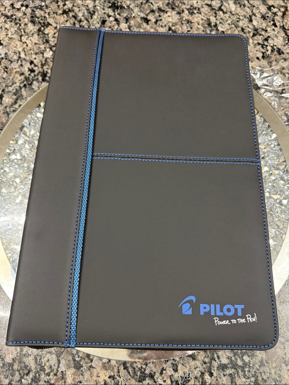 Pilot writing Black Portfolio Folder with Blue Stitching NWT
